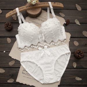 Women Push Up Bra Set Girl Floral Lace Underwear Set Underwire Brassiere