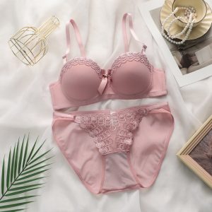 Premium Quality Spandex Women Bra Panty Lingerie Set Pink