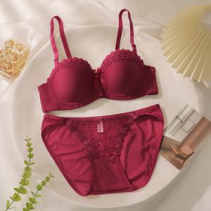 Premium Quality Spandex Women Bra Panty Lingerie Set Red