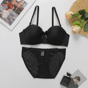 Premium Quality Spandex Women Bra Panty Lingerie Set Black