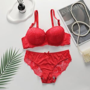 Premium Quality Spandex Women Bra Panty Lingerie Set Red