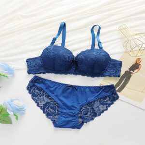 Premium Quality Spandex Women Bra Panty Lingerie Set Blue