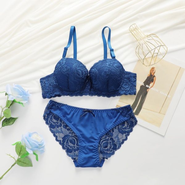 Premium Quality Spandex Women Bra Panty Lingerie Set Blue
