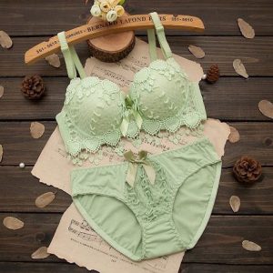 Women Push Up Bra Set Girl Floral Lace Underwear Set Underwire Brassiere