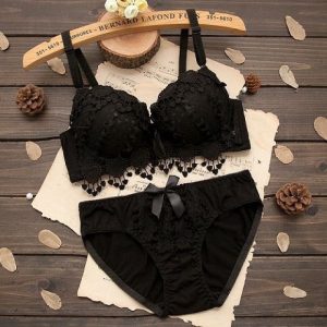 Women Push Up Bra Set Girl Floral Lace Underwear Set Underwire Brassiere