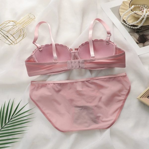 Premium Quality Spandex Women Bra Panty Lingerie Set Pink