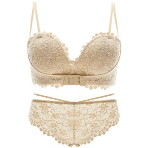 Premium Quality Romantic Floral Lace Bra & Panty Set Cream