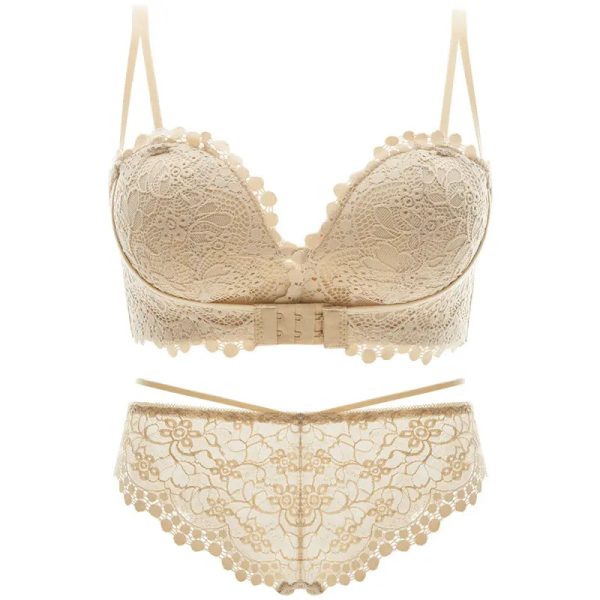 Premium Quality Romantic Floral Lace Bra & Panty Set Cream